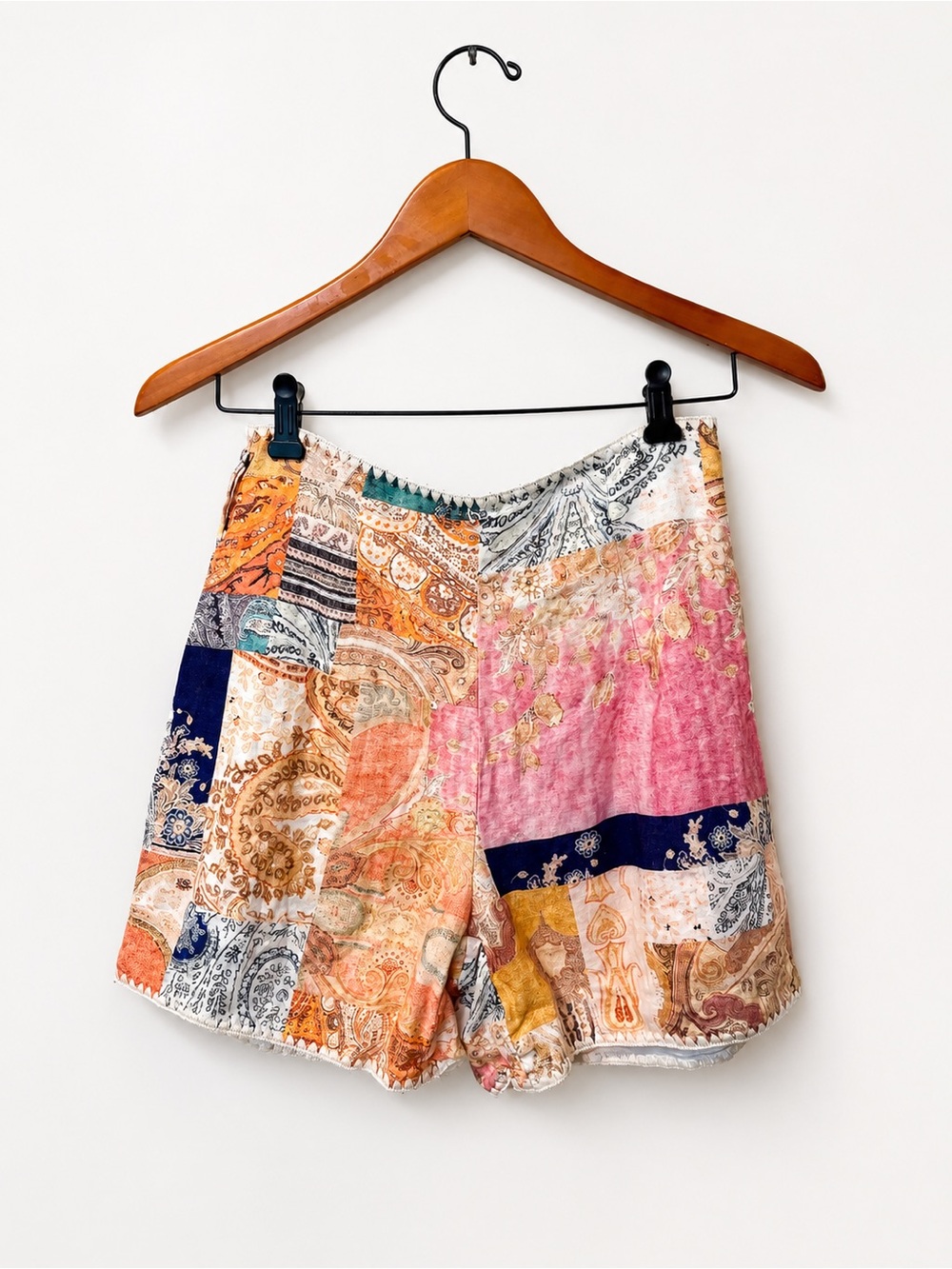 Magaschoni 100% Linen Patchwork Boho Shorts Women’s Size Small